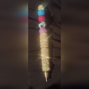 Silver bling black ink pen with puppy paw, purple, red & blue ball NEW